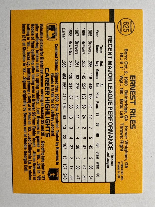 1989 Donruss #625 Ernest Riles DP