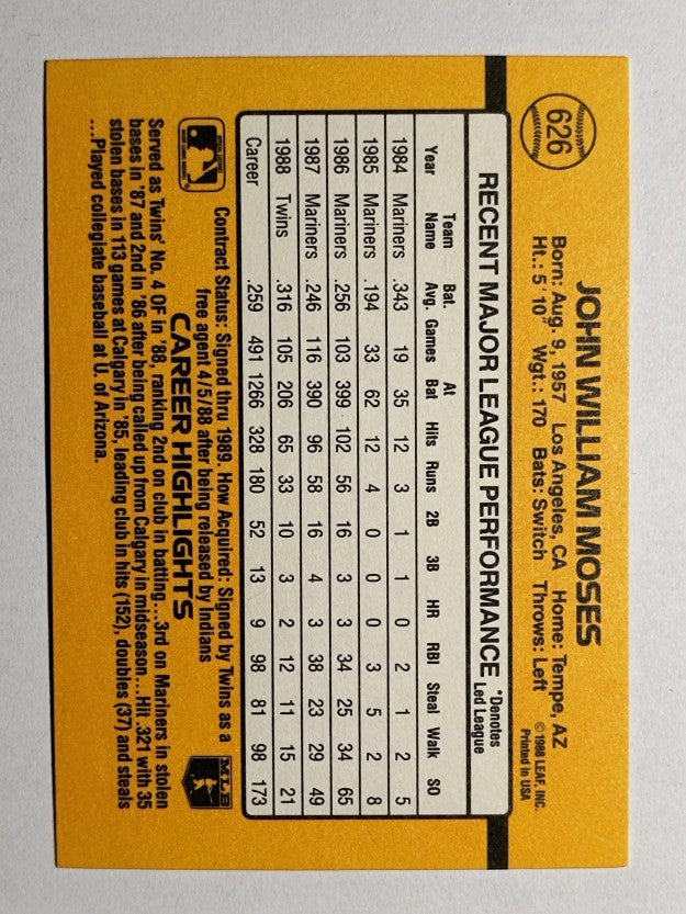 1989 Donruss #626 John Moses DP