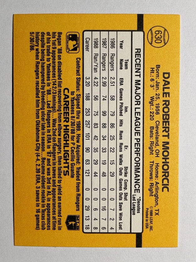1989 Donruss #630 Dale Mohorcic