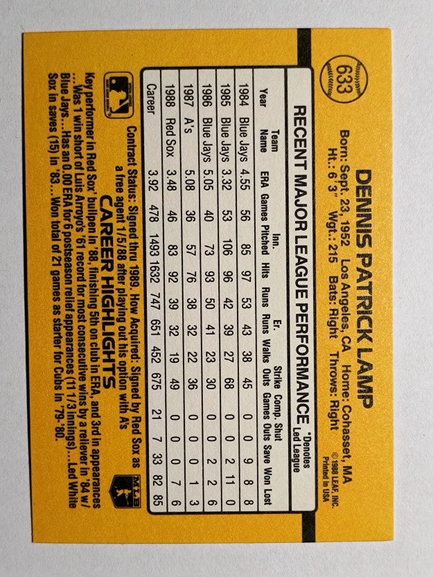 1989 Donruss #633 Dennis Lamp