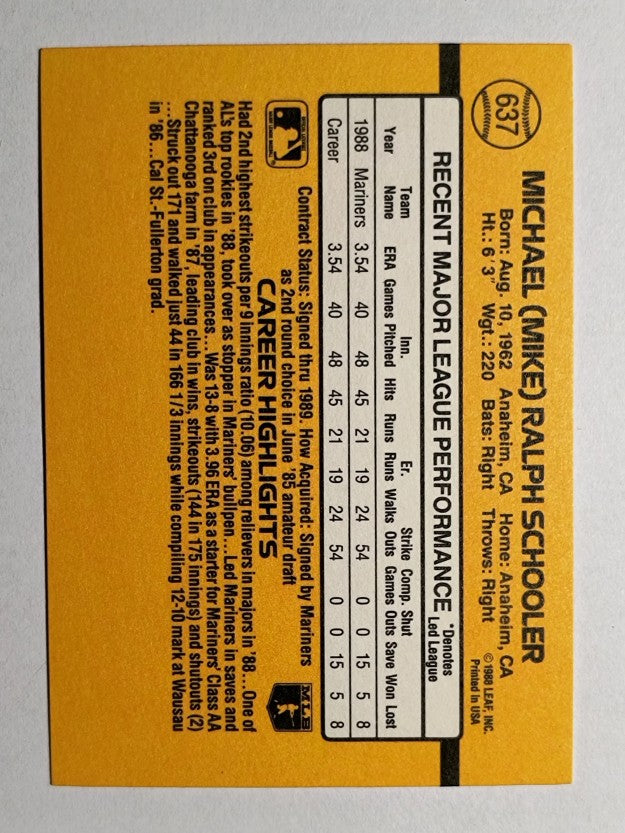 1989 Donruss #637 Mike Schooler