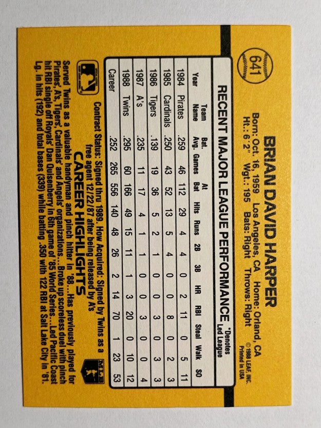 1989 Donruss #641 Brian Harper