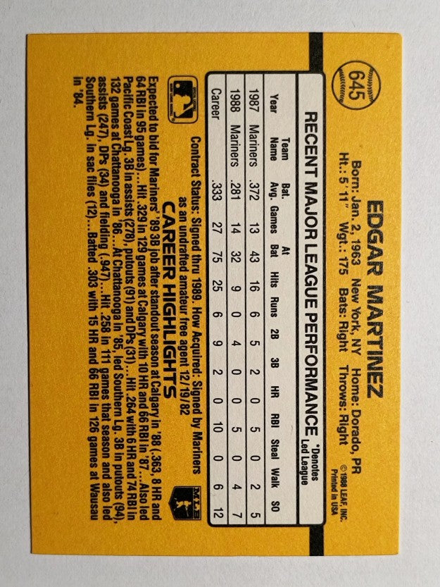 1989 Donruss #645 Edgar Martinez