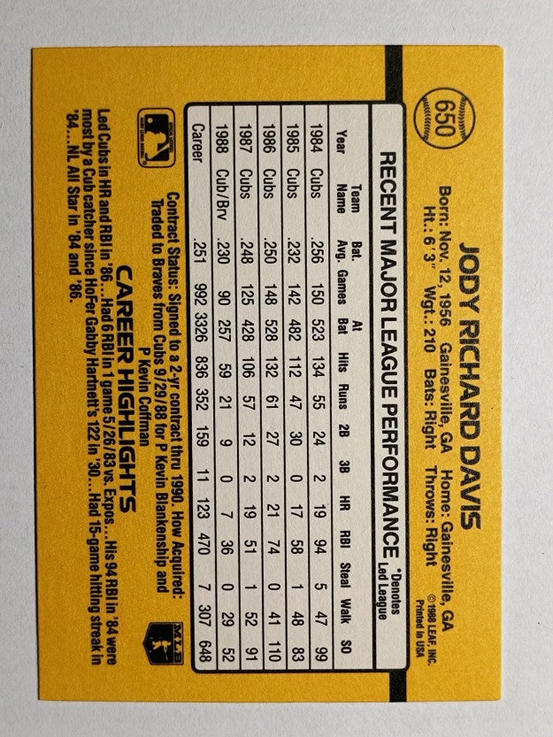 1989 Donruss #650 Jody Davis