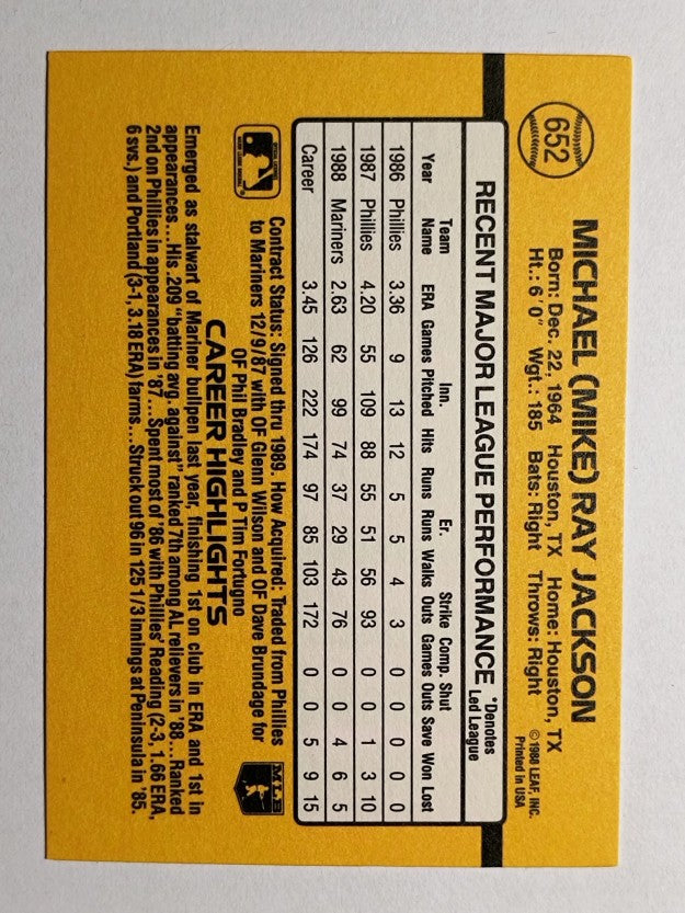 1989 Donruss #652 Mike Jackson