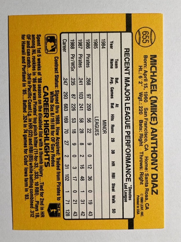 1989 Donruss #655 Mike Diaz