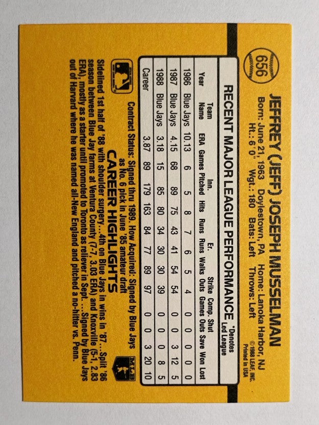 1989 Donruss #656 Jeff Musselman
