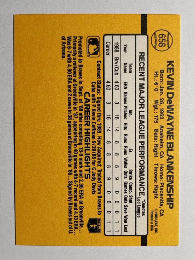 1989 Donruss #658 Kevin Blankenship