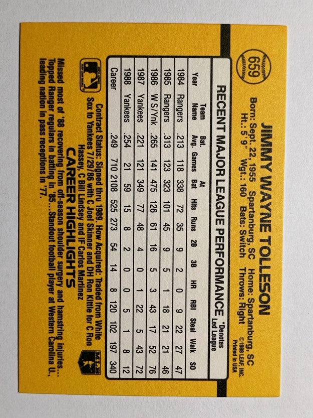 1989 Donruss #659 Wayne Tolleson