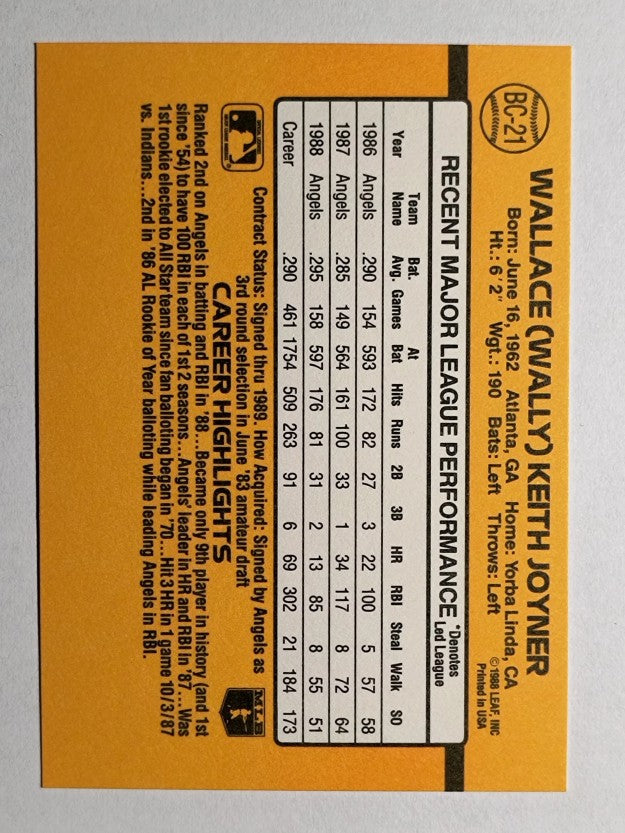 1989 Donruss Bonus MVP's #BC21 Wally Joyner DP