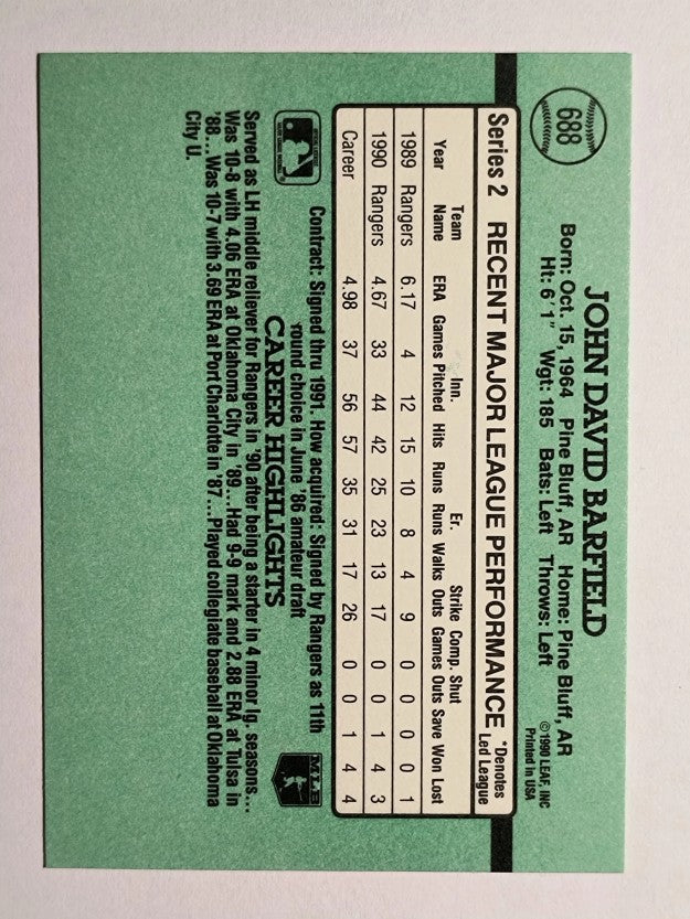 1991 Donruss #688 John Barfield
