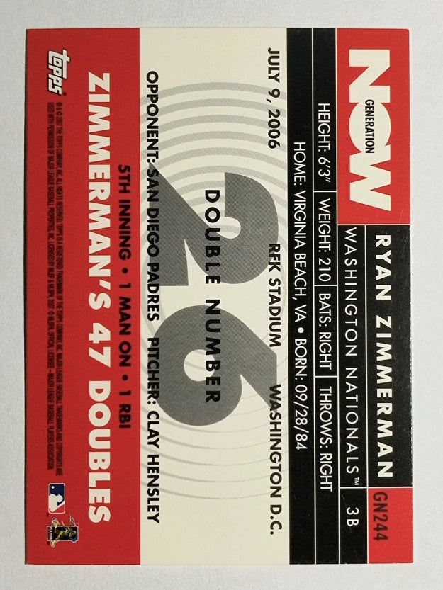 2007 Topps Generation Now #GN244 Ryan Zimmerman