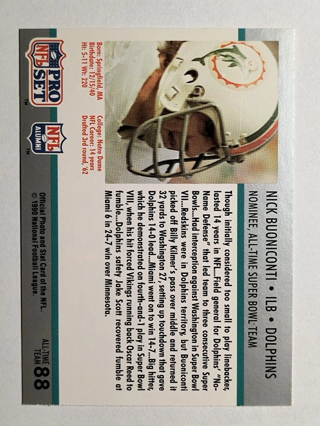 1990-91 Pro Set Super Bowl 160 #88 Nick Buoniconti