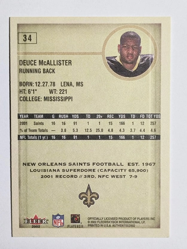 2002 Fleer Authentix #34 Deuce McAllister
