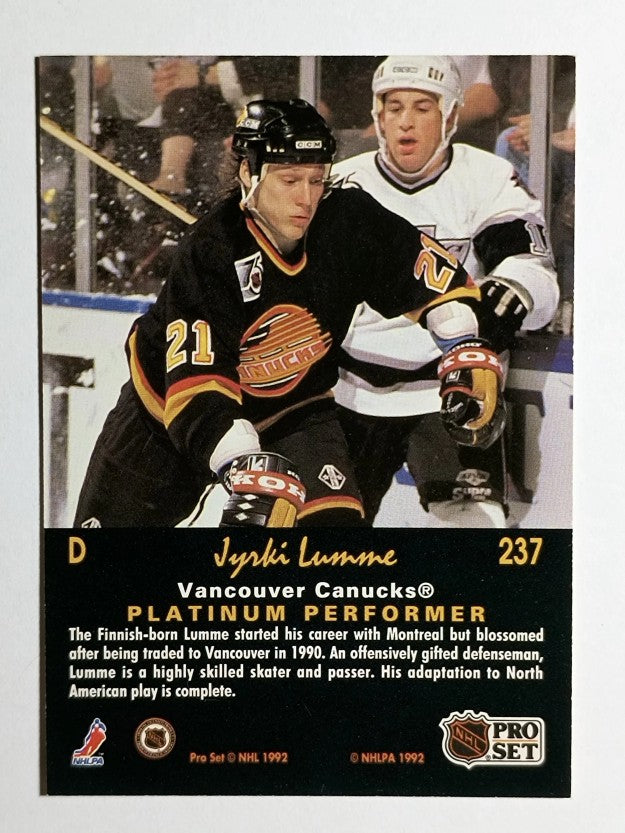 1991-92 Pro Set Platinum #237 Jyrki Lumme