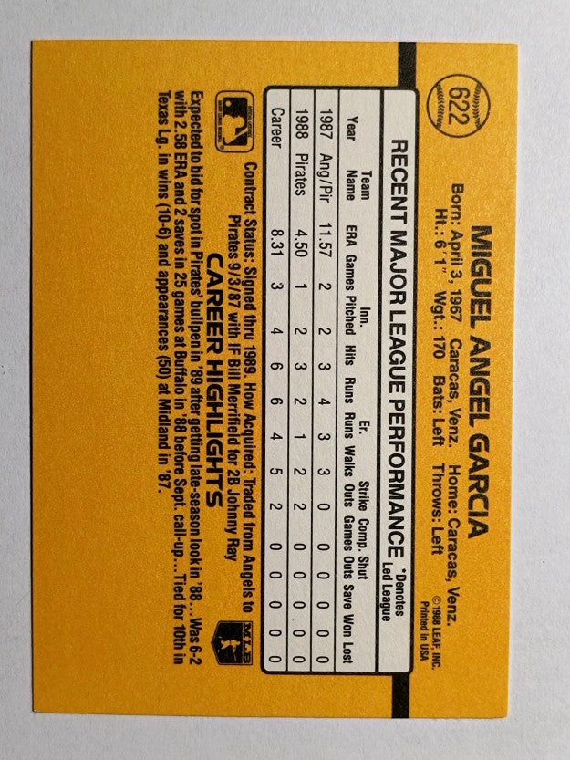 1989 Donruss #622 Miguel Garcia DP