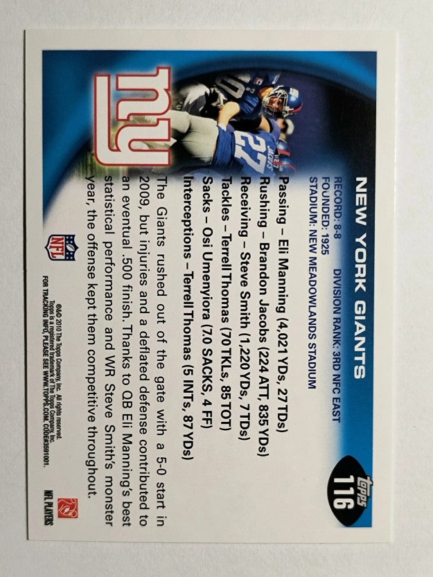 2010 Topps #116 New York Giants Team/Eli Manning/Brandon Jacobs