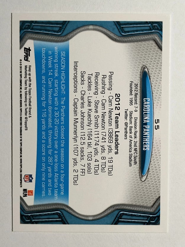 2013 Topps #55 Carolina Panthers/offensive huddle/Cam Newton