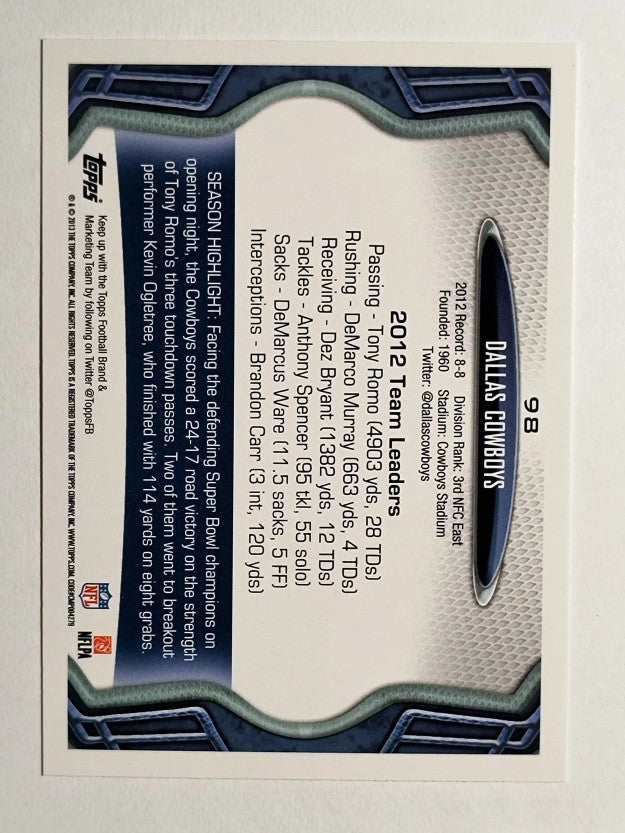 2013 Topps #98 Dallas Cowboys/Tony Romo/DeMarco Murray/Dez Bryant/Tyron Smith