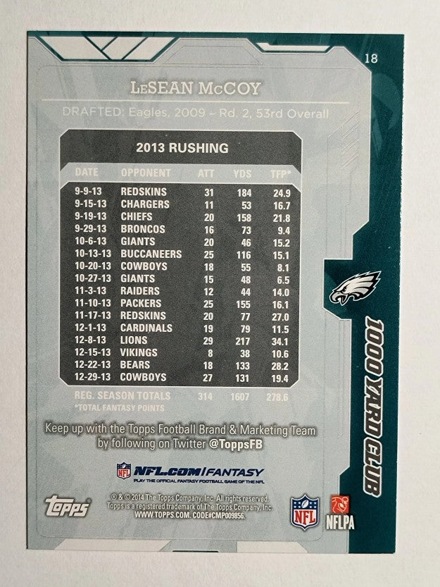 2014 Topps 1000 Yard Club #18 LeSean McCoy