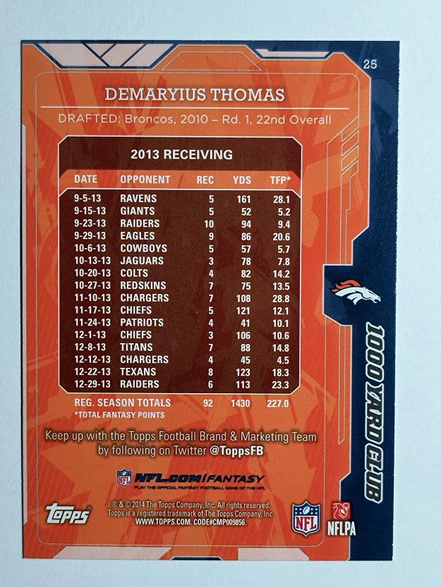 2014 Topps 1000 Yard Club #25 Demaryius Thomas