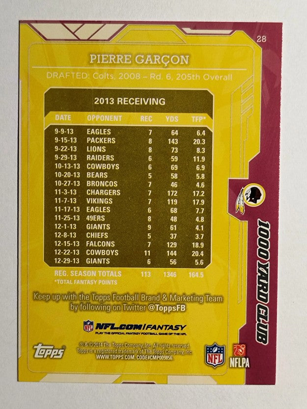 2014 Topps 1000 Yard Club #28 Pierre Garcon