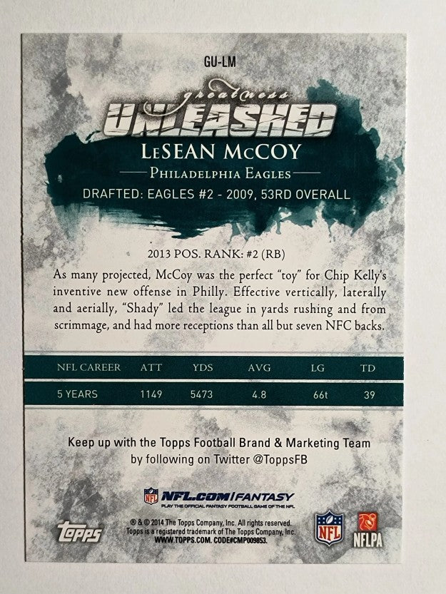 2014 Topps Greatness Unleashed #GULM LeSean McCoy