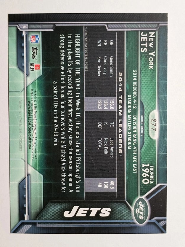 2015 Topps #277 New York Jets/Chris Ivory