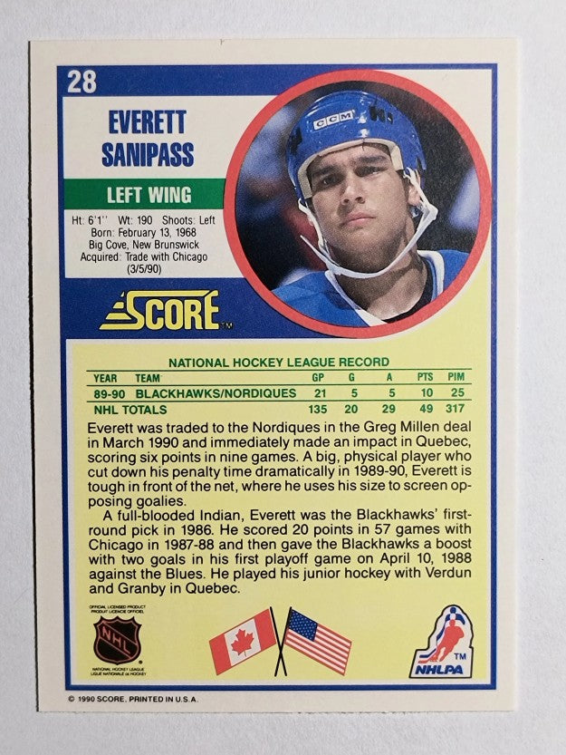 1990-91 Score #28 Everett Sanipass RC