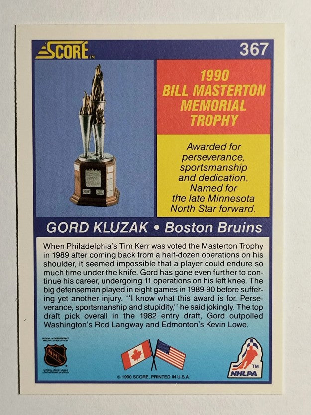1990-91 Score #367 Gord Kluzak Mast