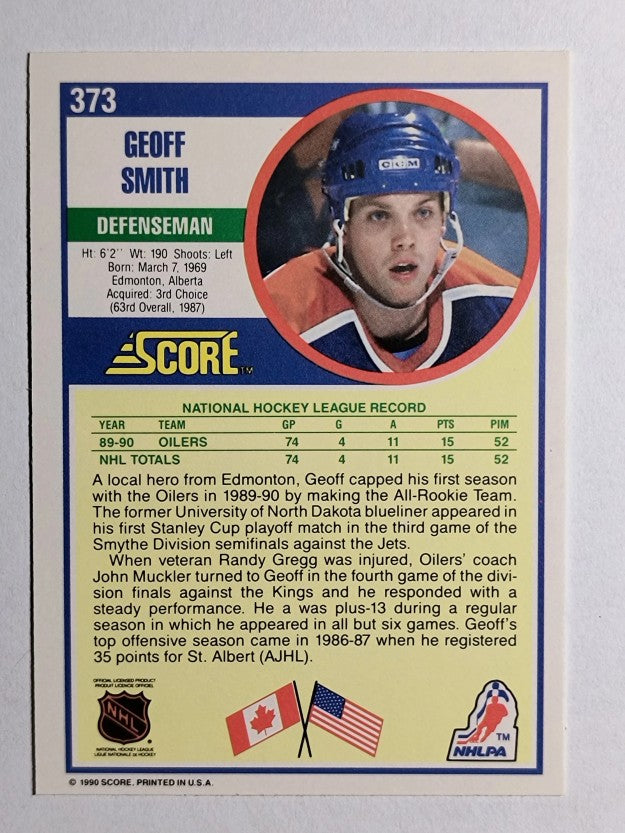 1990-91 Score #373 Geoff Smith RC