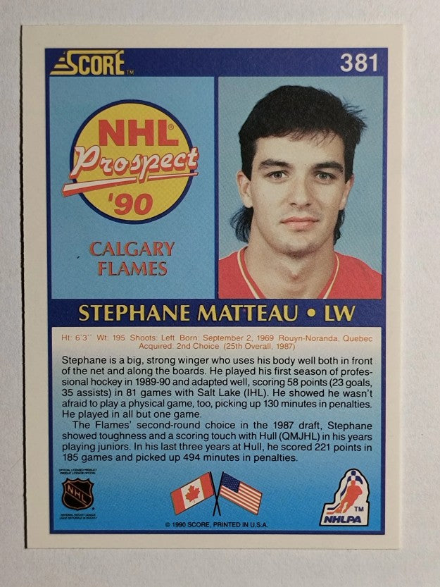 1990-91 Score #381 Stephane Matteau RC