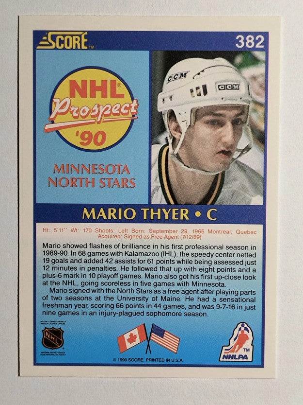 1990-91 Score #382 Mario Thyer RC