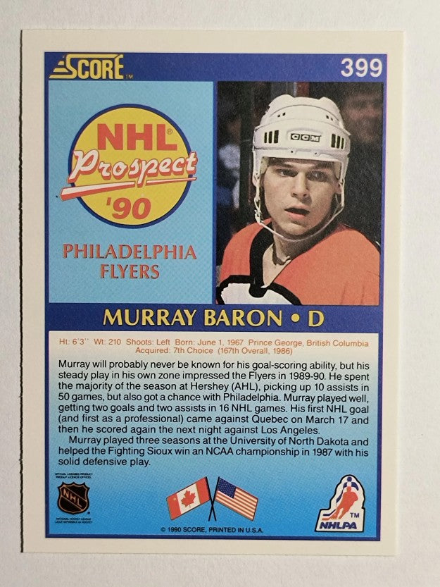 1990-91 Score #399 Murray Baron RC