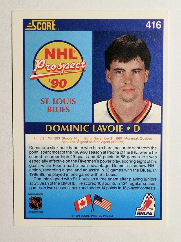 1990-91 Score #416 Dominic Lavoie RC