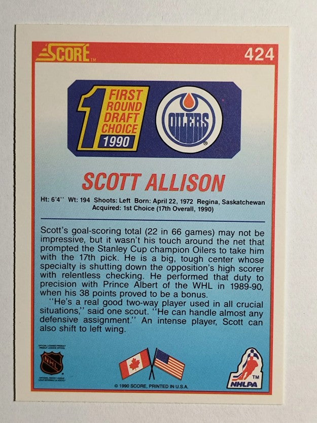 1990-91 Score #424 Scott Allison RC