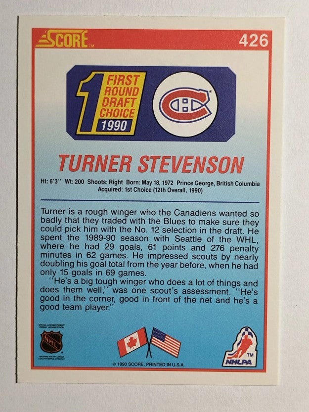 1990-91 Score #426 Turner Stevenson RC