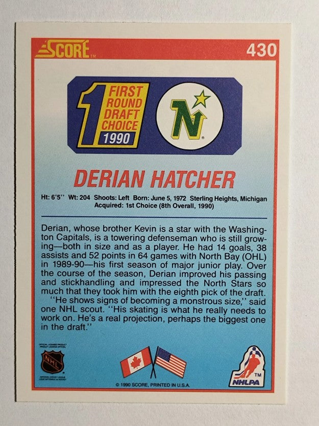 1990-91 Score #430 Derian Hatcher RC