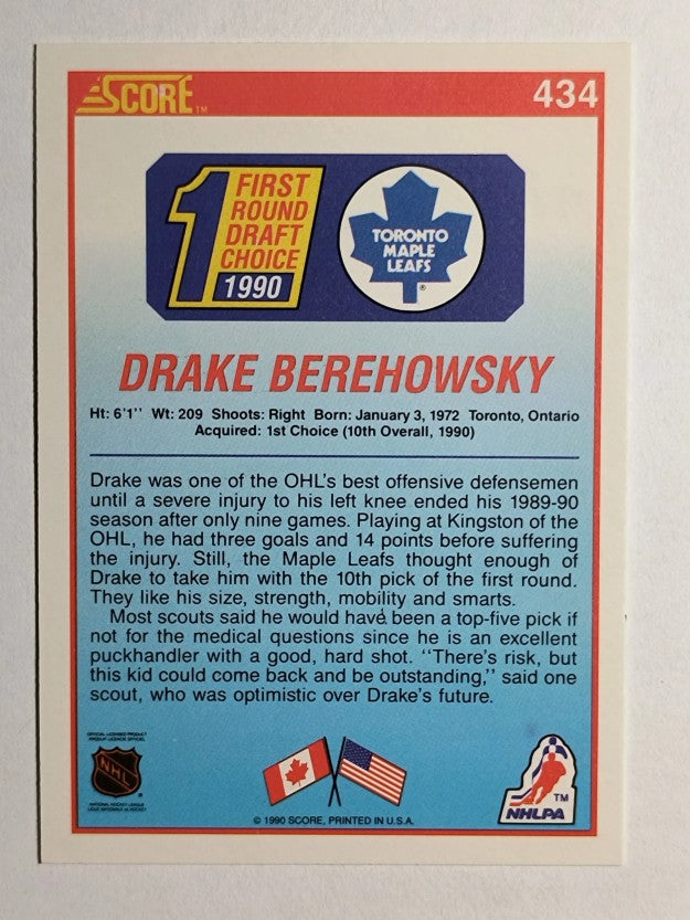 1990-91 Score #434 Drake Berehowsky RC