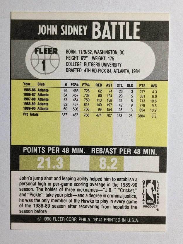 1990-91 Fleer #1 John Battle