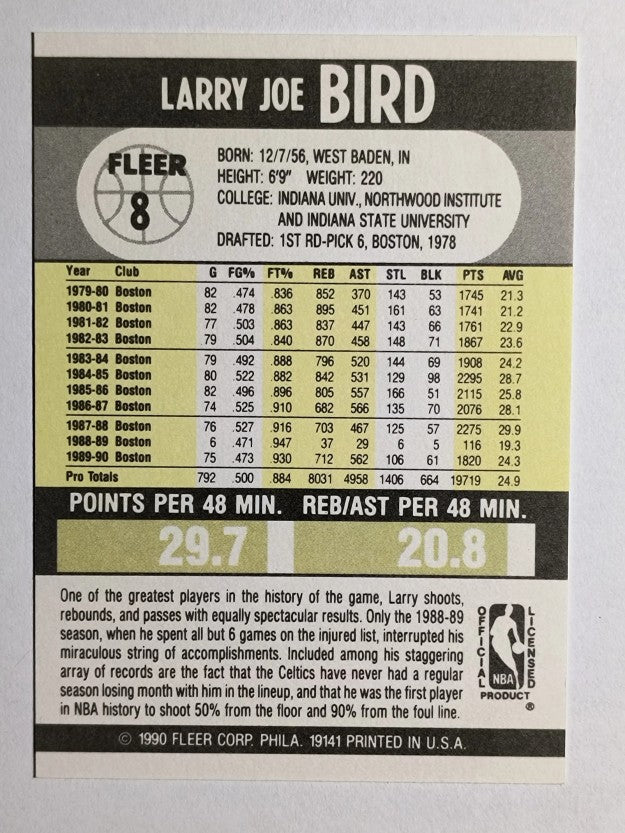 1990-91 Fleer #8 Larry Bird (NM)