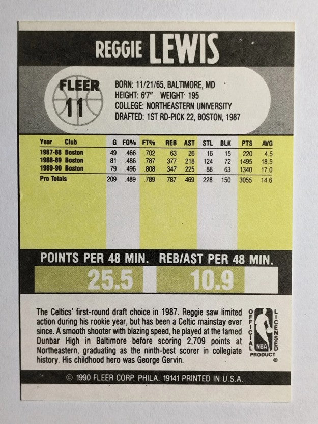 1990-91 Fleer #11 Reggie Lewis
