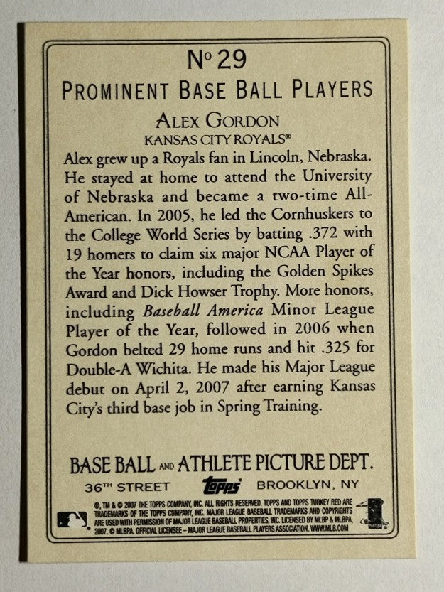2007 Topps Turkey Red #29 Alex Gordon RC