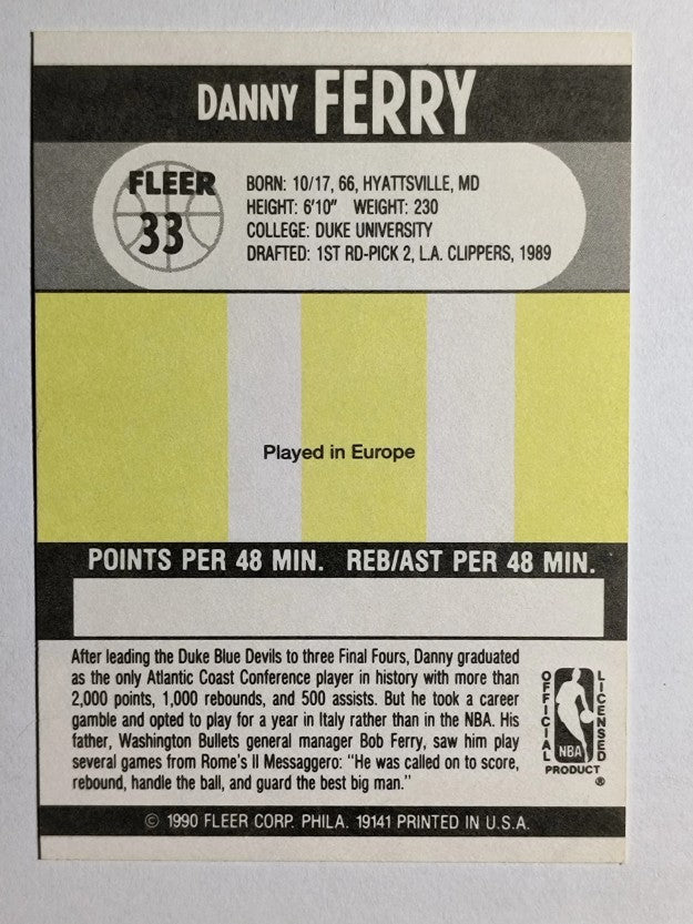 1990-91 Fleer #33 Danny Ferry RC