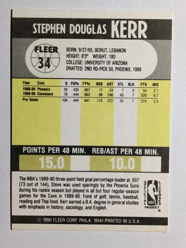 1990-91 Fleer #34 Steve Kerr
