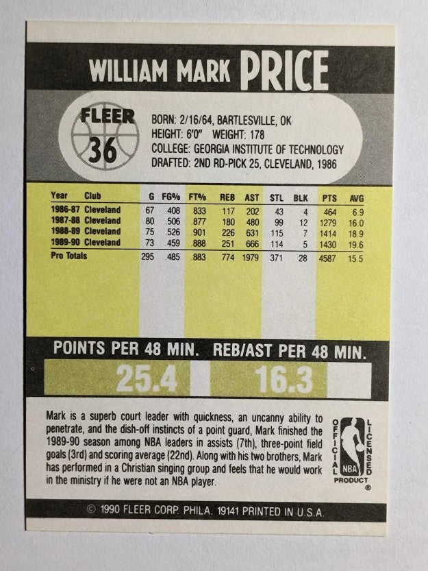 1990-91 Fleer #36 Mark Price