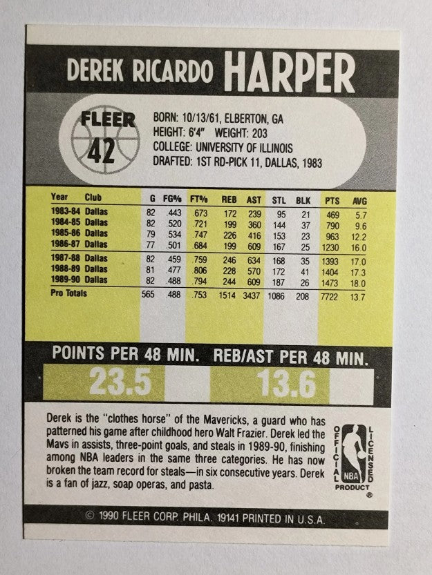 1990-91 Fleer #42 Derek Harper