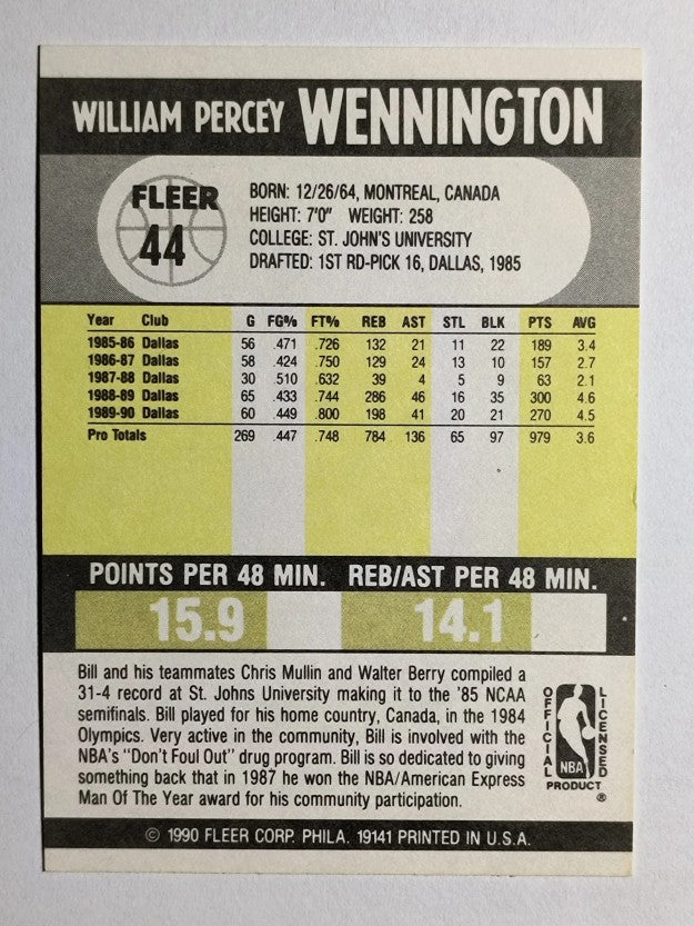 1990-91 Fleer #44 Bill Wennington
