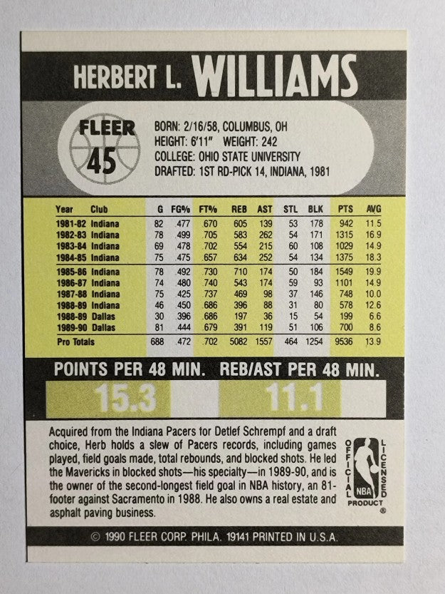 1990-91 Fleer #45 Herb Williams