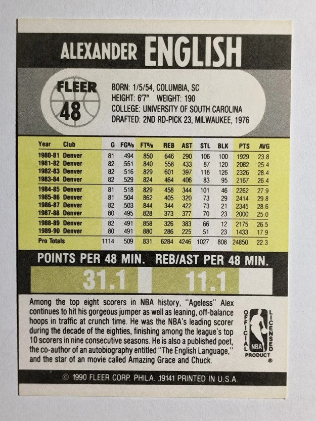 1990-91 Fleer #48 Alex English